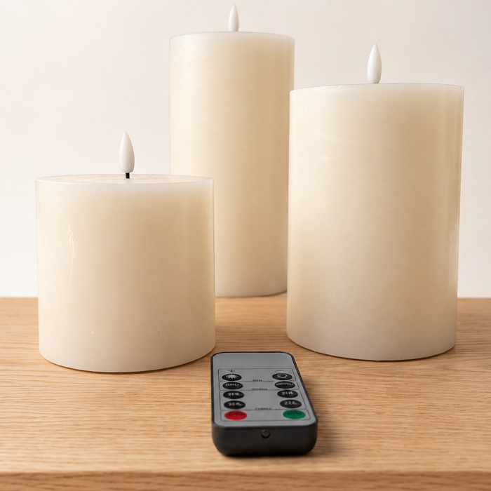 Pack Trío Velas Wax LED Off White con control