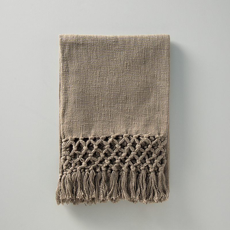 Manta Algodón Macramé Gris