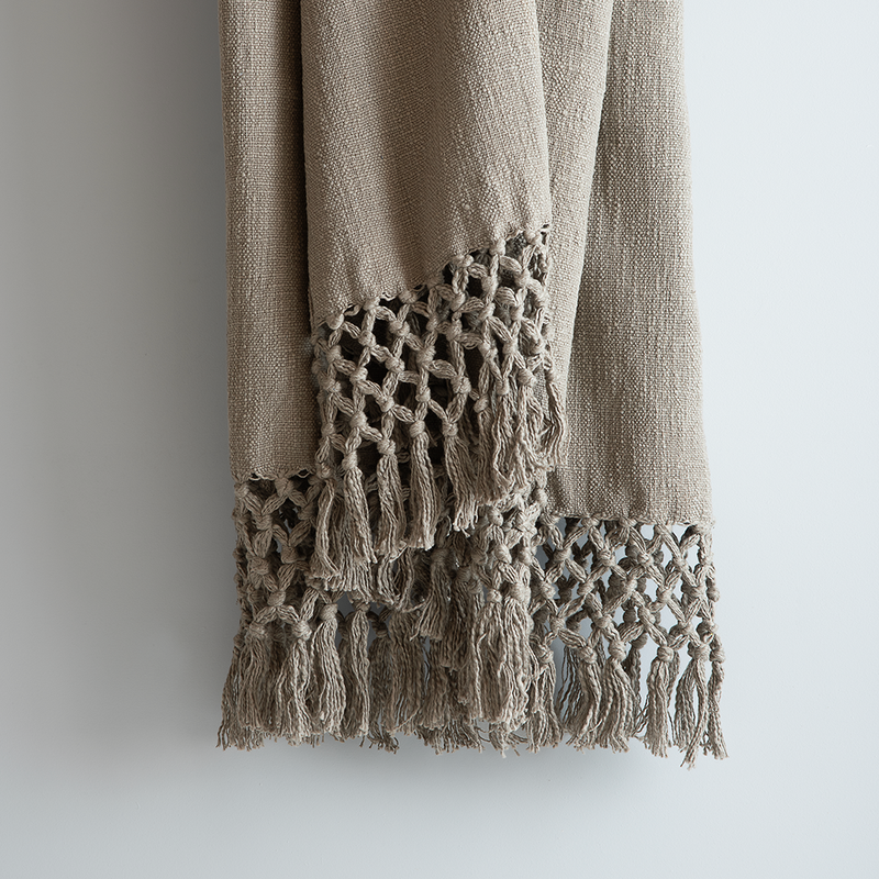 Manta Algodón Macramé Gris